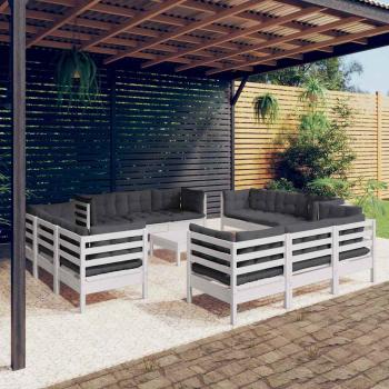 ARDEBO.de - 13-tlg. Garten-Lounge-Set mit Anthrazit Kissen Kiefernholz