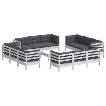 13-tlg. Garten-Lounge-Set mit Anthrazit Kissen Kiefernholz