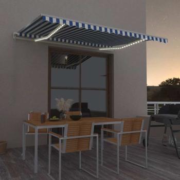 ARDEBO.de - Markise Manuell Einziehbar mit LED 450x350 cm Blau und Weiß