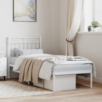 ARDEBO.de - Metallbett ohne Matratze mit Kopfteil Weiß 75x190 cm
