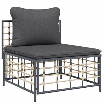 Garten-Mittelsofa mit Dunkelgrauen Kissen Poly Rattan