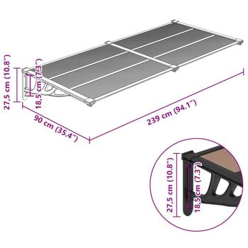 Türvordach Schwarz 239x90 cm Polycarbonat