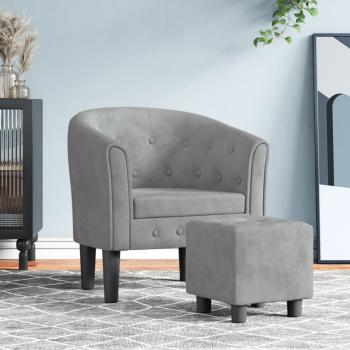 ARDEBO.de - Clubsessel mit Fu?hocker Hellgrau Samt
