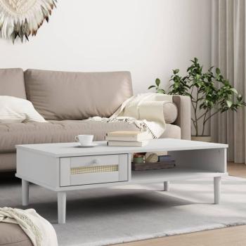 ARDEBO.de - Couchtisch SENJA Rattan-Optik Wei? 100x55x33 cm Kiefernholz