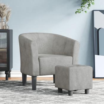 ARDEBO.de - Clubsessel mit Fu?hocker Hellgrau Samt