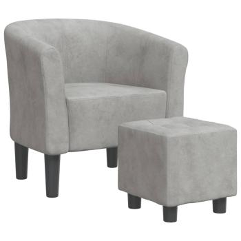 Clubsessel mit Fu?hocker Hellgrau Samt