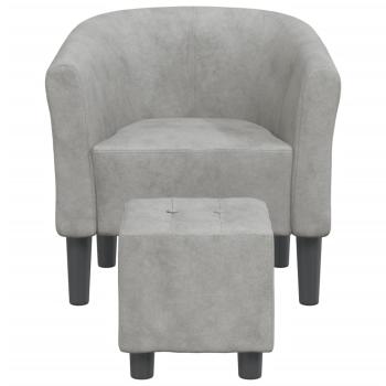 Clubsessel mit Fu?hocker Hellgrau Samt
