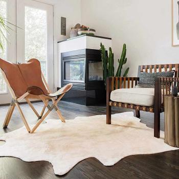 ARDEBO.de - Teppich Echtes Rindsleder Beige 180x220 cm