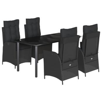 5-tlg. Garten-Essgruppe mit Kissen Schwarz Poly Rattan