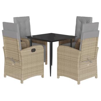 5-tlg. Garten-Essgruppe mit Kissen Beigemischung Poly Rattan