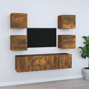 ARDEBO.de - 6-tlg. TV-Schrank-Set Räuchereiche Holzwerkstoff