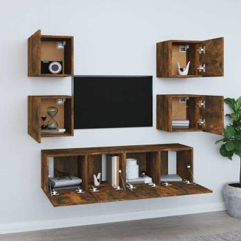 6-tlg. TV-Schrank-Set Räuchereiche Holzwerkstoff