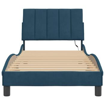 Bettgestell mit LED ohne Matratze "Hanko" Blau 80x200 cm Samt