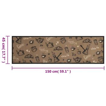 Küchenteppich Waschbar ?Morning?-Aufdruck Braun 45x150 cm Samt