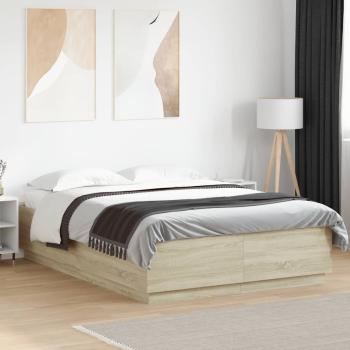 ARDEBO.de - Bettgestell mit LED Sonoma-Eiche 140x200 cm Holzwerkstoff