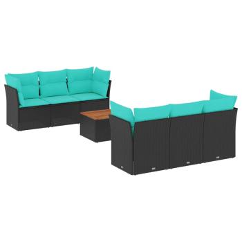 7-tlg. Garten-Sofagarnitur mit Kissen Schwarz Poly Rattan