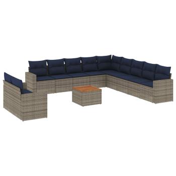 12-tlg. Garten-Sofagarnitur mit Kissen Grau Poly Rattan