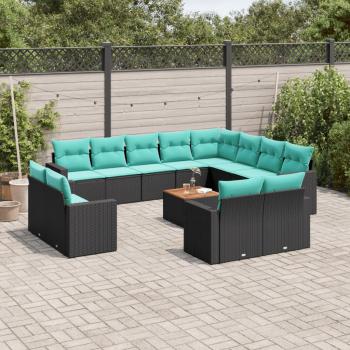 ARDEBO.de - 13-tlg. Garten-Sofagarnitur mit Kissen Schwarz Poly Rattan