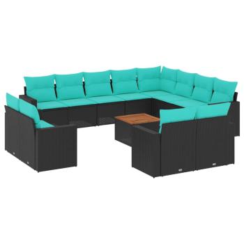 13-tlg. Garten-Sofagarnitur mit Kissen Schwarz Poly Rattan