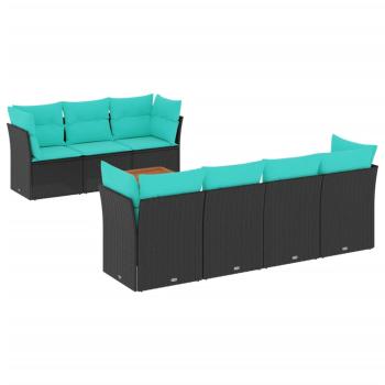8-tlg. Garten-Sofagarnitur mit Kissen Schwarz Poly Rattan