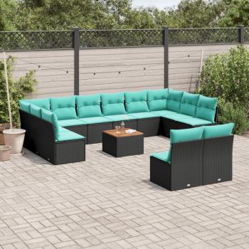 ARDEBO.de - 13-tlg. Garten-Sofagarnitur mit Kissen Schwarz Poly Rattan