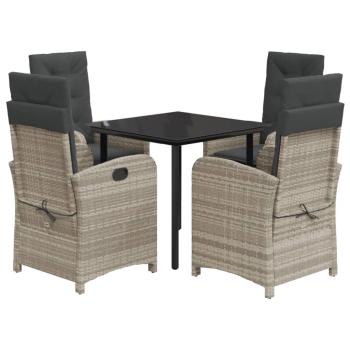 5-tlg. Garten-Essgruppe mit Kissen Hellgrau Poly Rattan