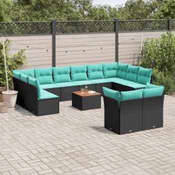 ARDEBO.de - 13-tlg. Garten-Sofagarnitur mit Kissen Schwarz Poly Rattan