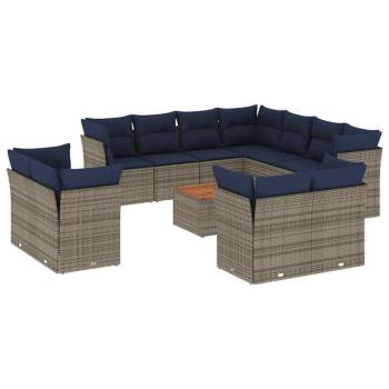 12-tlg. Garten-Sofagarnitur mit Kissen Grau Poly Rattan
