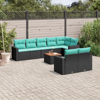 ARDEBO.de - 9-tlg. Garten-Sofagarnitur mit Kissen Schwarz Poly Rattan