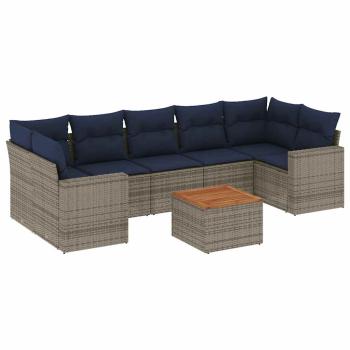 8-tlg. Garten-Sofagarnitur mit Kissen Grau Poly Rattan