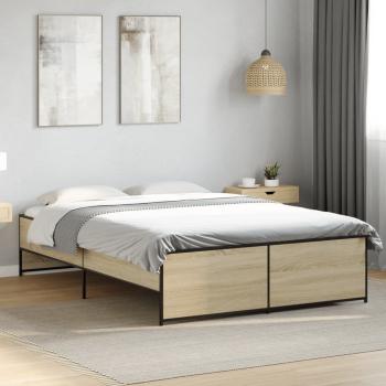 ARDEBO.de - Bettgestell Sonoma-Eiche 135x190 cm Holzwerkstoff und Metall