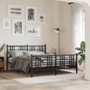 ARDEBO.de - Bettgestell mit Kopf- und Fußteil Metall Schwarz 150x200 cm
