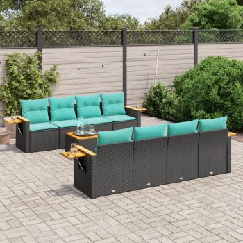 ARDEBO.de - 9-tlg. Garten-Sofagarnitur mit Kissen Schwarz Poly Rattan