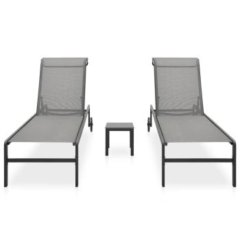 Sonnenliegen 2 Stk. mit Tisch Textilene und Stahl