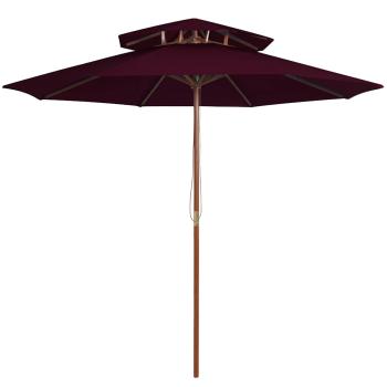 ARDEBO.de - Sonnenschirm mit Doppeldach und Holz-Mast Bordeauxrot 270 cm