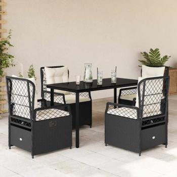 ARDEBO.de - 5-tlg. Garten-Essgruppe mit Kissen Schwarz Poly Rattan
