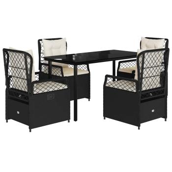 5-tlg. Garten-Essgruppe mit Kissen Schwarz Poly Rattan