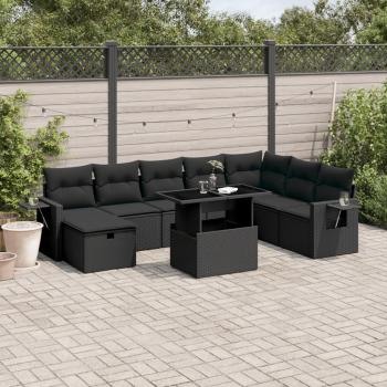 ARDEBO.de - 9-tlg. Garten-Sofagarnitur mit Kissen Schwarz Poly Rattan