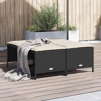 ARDEBO.de - Gartenhocker mit Kissen 4 Stk. Schwarz Poly Rattan