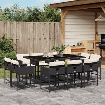 ARDEBO.de - 11-tlg. Garten-Essgruppe mit Kissen Schwarz Poly Rattan