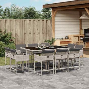 ARDEBO.de - 11-tlg. Garten-Essgruppe mit Kissen Hellgrau Poly Rattan