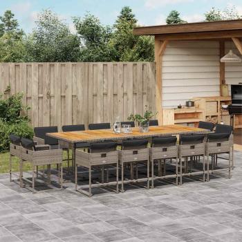 ARDEBO.de - 15-tlg. Garten-Essgruppe mit Kissen Grau Poly Rattan