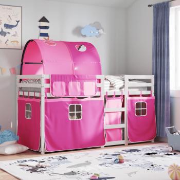 ARDEBO.de - Etagenbett mit Vorh?ngen Rosa 80x200 cm Massivholz Kiefer