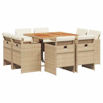 9-tlg. Garten-Essgruppe mit Kissen Beige Poly Rattan