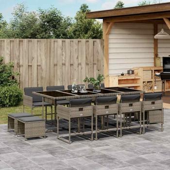 ARDEBO.de - 13-tlg. Garten-Essgruppe mit Kissen Grau Poly Rattan