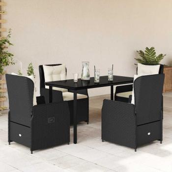 ARDEBO.de - 5-tlg. Garten-Essgruppe mit Kissen Schwarz Poly Rattan