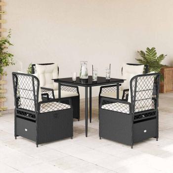 ARDEBO.de - 5-tlg. Garten-Essgruppe mit Kissen Schwarz Poly Rattan