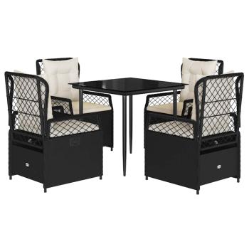 5-tlg. Garten-Essgruppe mit Kissen Schwarz Poly Rattan