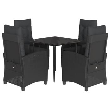 5-tlg. Garten-Essgruppe mit Kissen Schwarz Poly Rattan