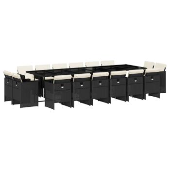 17-tlg. Garten-Essgruppe mit Kissen Schwarz Poly Rattan